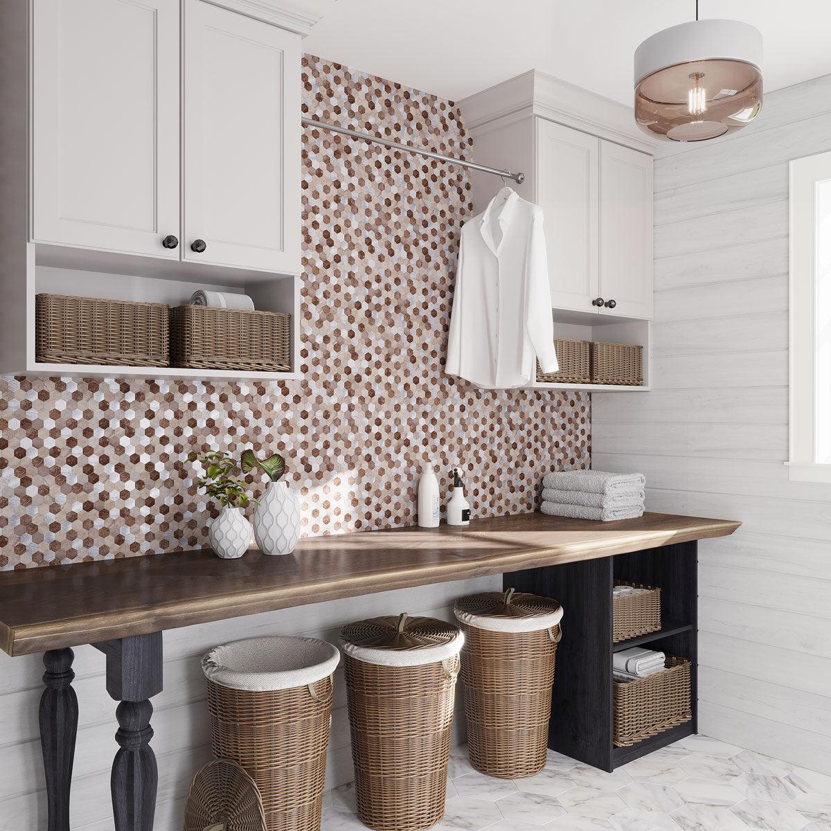 Silver and Beige Hexagon Peel and Stick Tile - Image 3