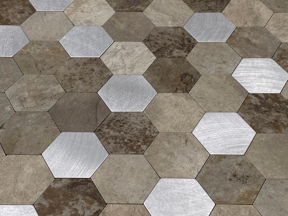 Silver and Beige Hexagon Peel and Stick Tile - Image 4