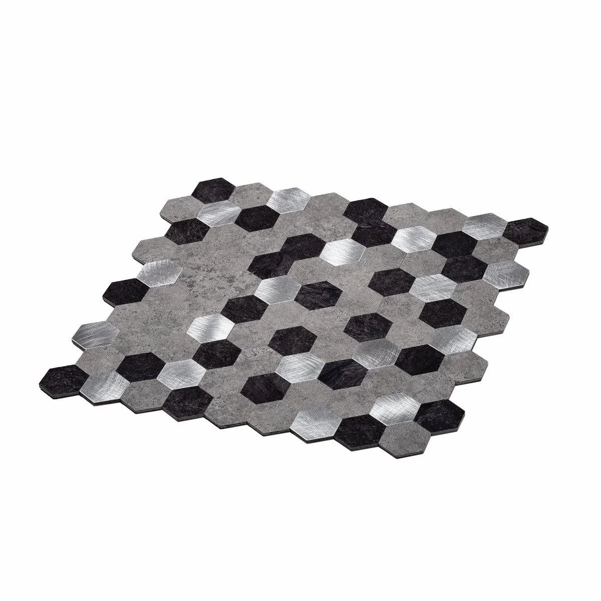 1.25" Silver, Grey and Black Hexagon Peel and Stick Tile - Image 3