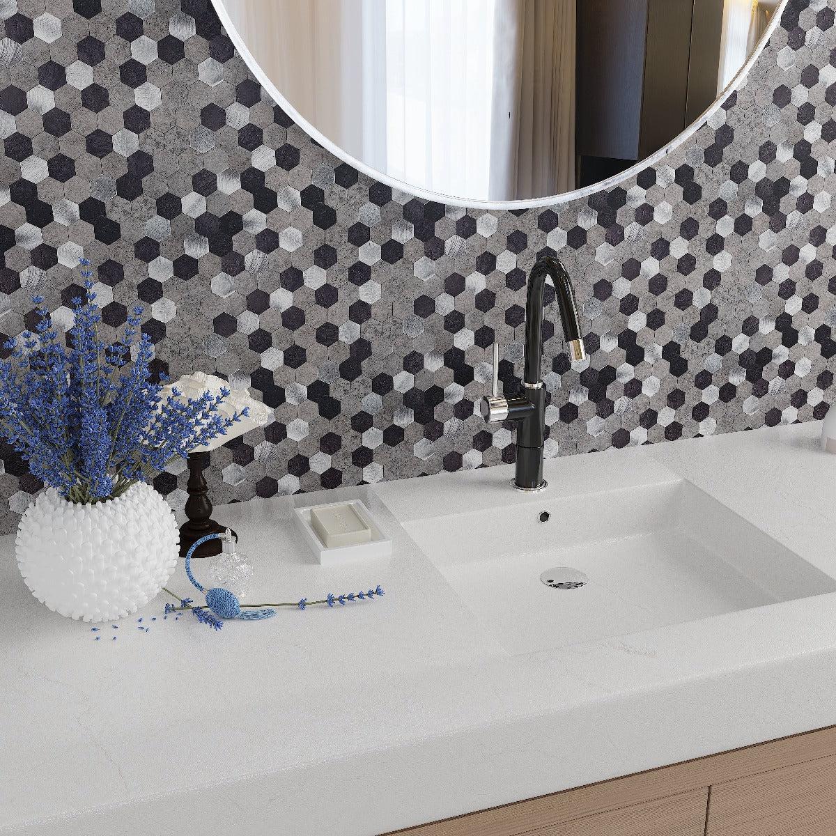 1.25" Silver, Grey and Black Hexagon Peel and Stick Tile - Image 4