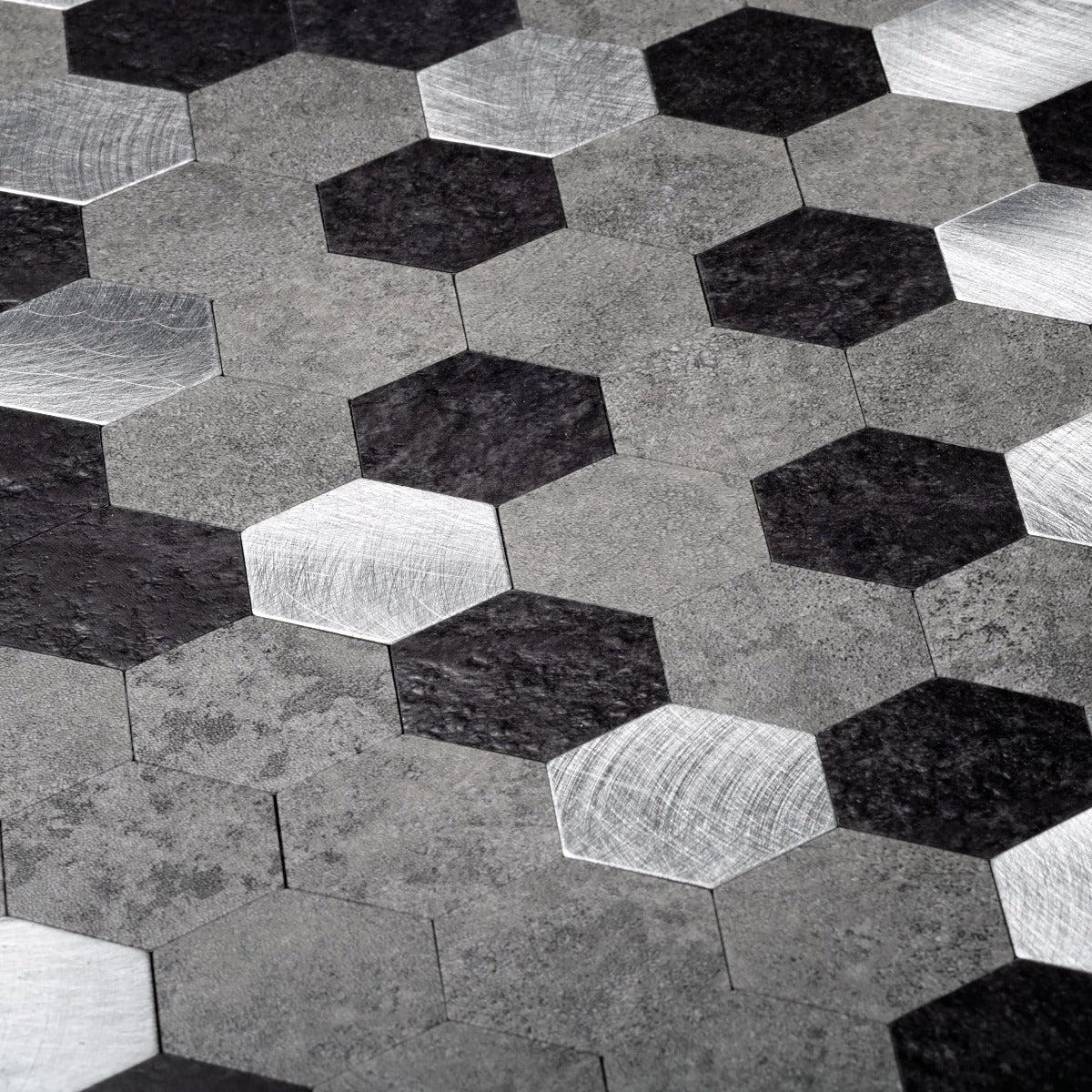 1.25" Silver, Grey and Black Hexagon Peel and Stick Tile - Image 5
