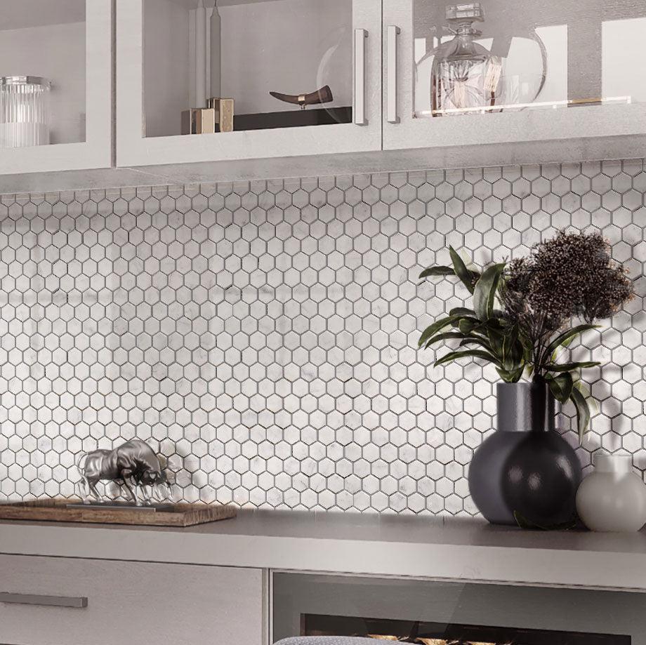 1 Inch White Carrara Hexagon Polished Marble Mosaic - Image 3