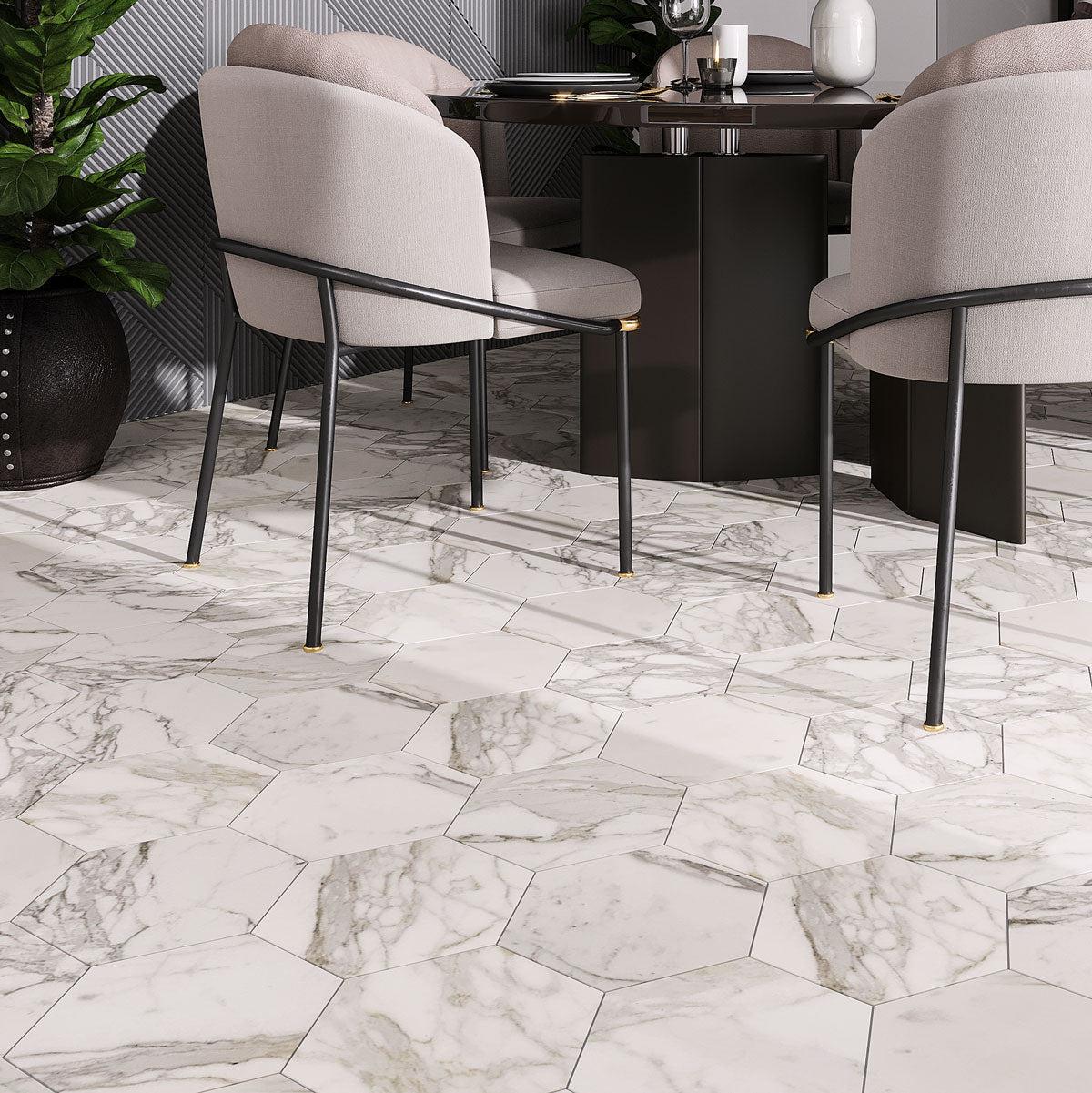 10" Calacatta Gold Marble Hexagon Tile Honed - Image 3