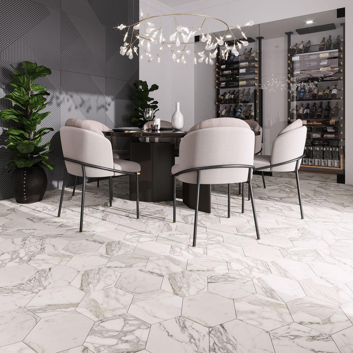 10" Calacatta Gold Marble Hexagon Tile Honed - Image 8