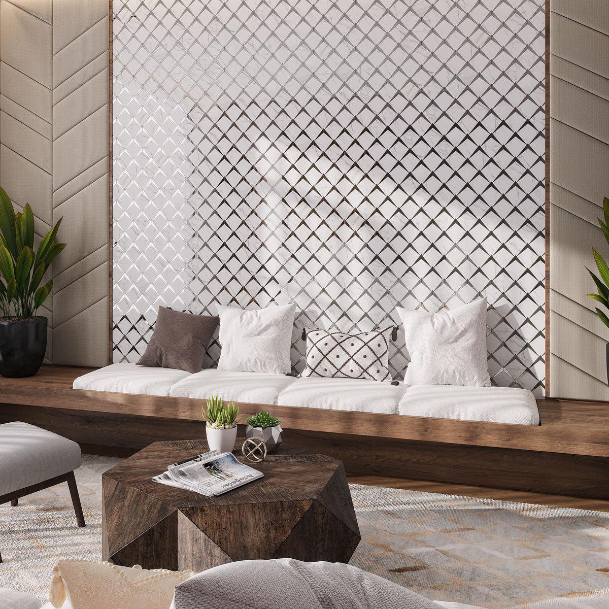 Arrowhead Antique Mirror Glass Marble Mosaic Tile - Image 9