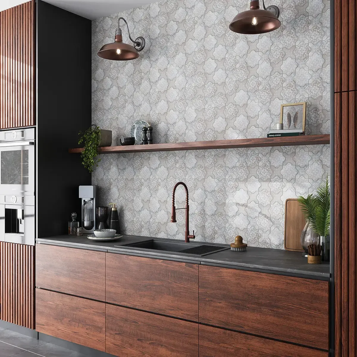 Babylon Antique Star & Cross Etched Marble Mosaic Tile - Image 3