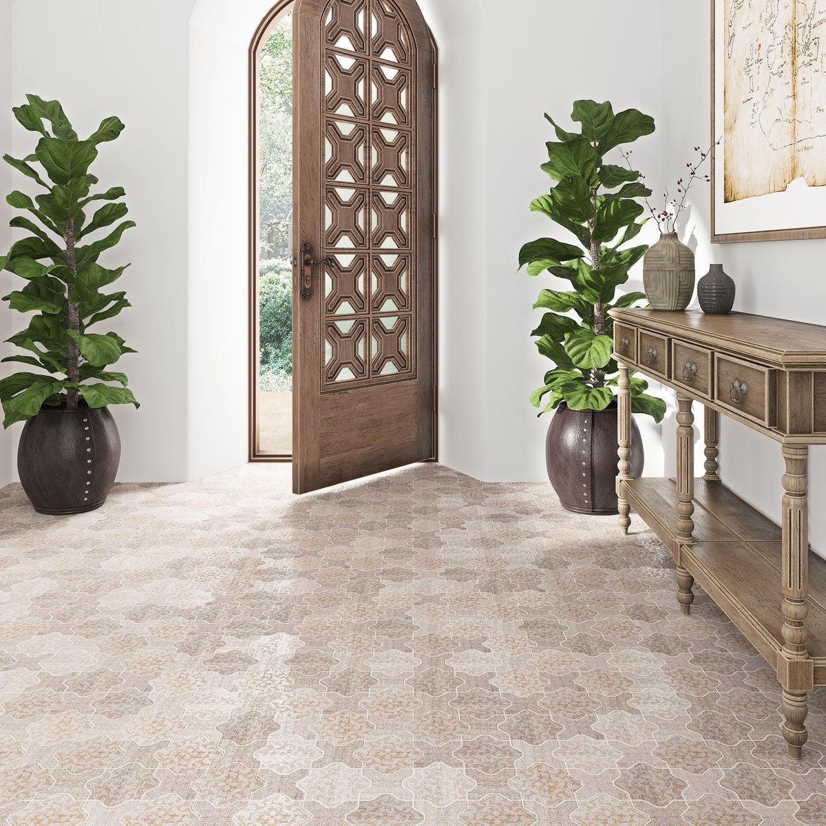 Babylon Grey Star & Cross Etched Marble Mosaic Tile - Image 3