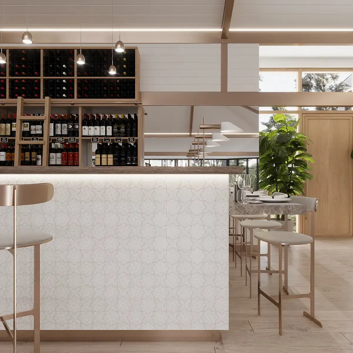 Babylon White Star & Cross Etched Marble Mosaic Tile - Image 3