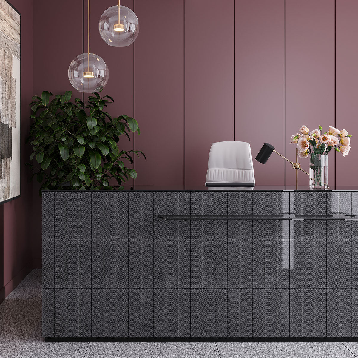 Black Chevron Etched Subway Marble Tile - Image 5