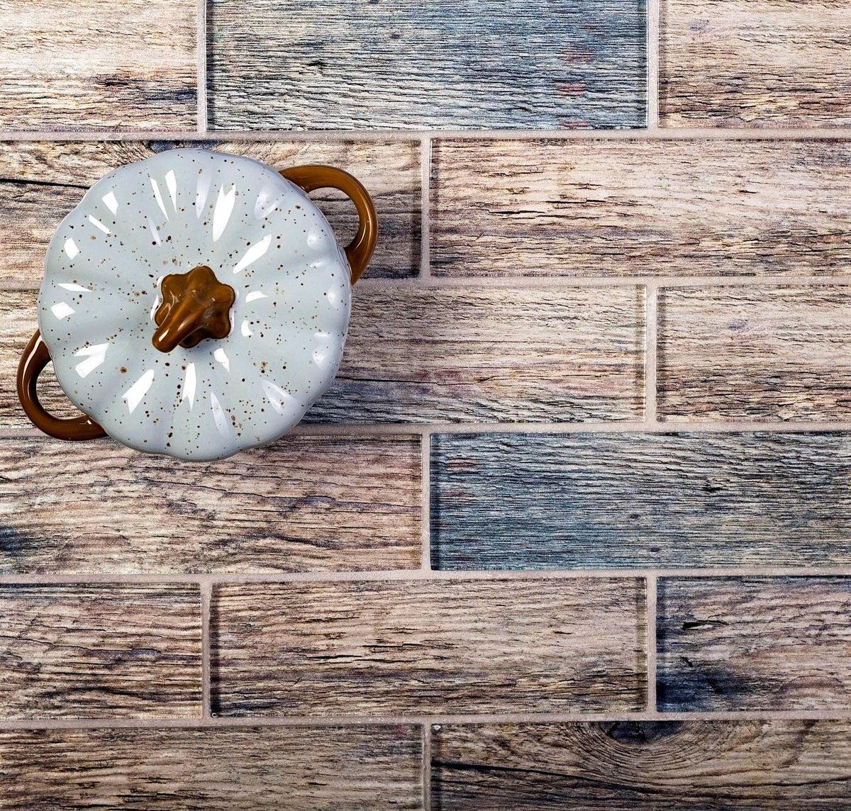 Blue Wooden Glass Subway Mosaic Tile - Image 4