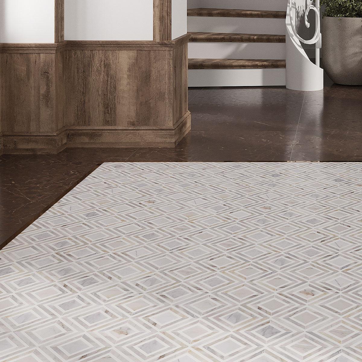 Calacatta Gold Diamond & Square Mosaic Tile - Image 9