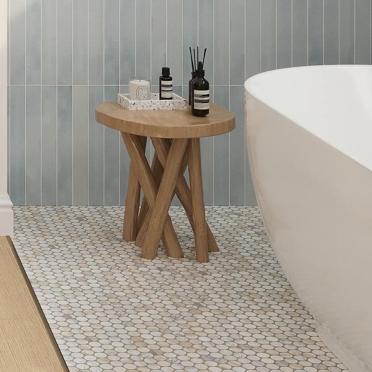 Calacatta Gold Small Marble Round Penny Tile - Image 3