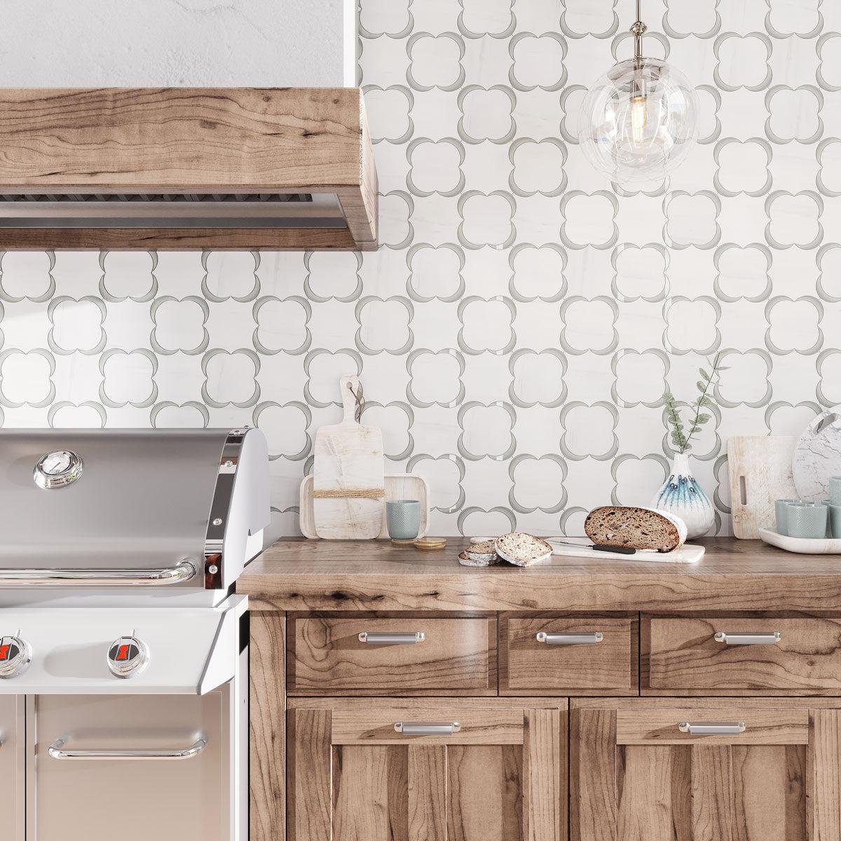 Camelia Dolomiti Bianco & Glass Mosaic Tile - Image 5