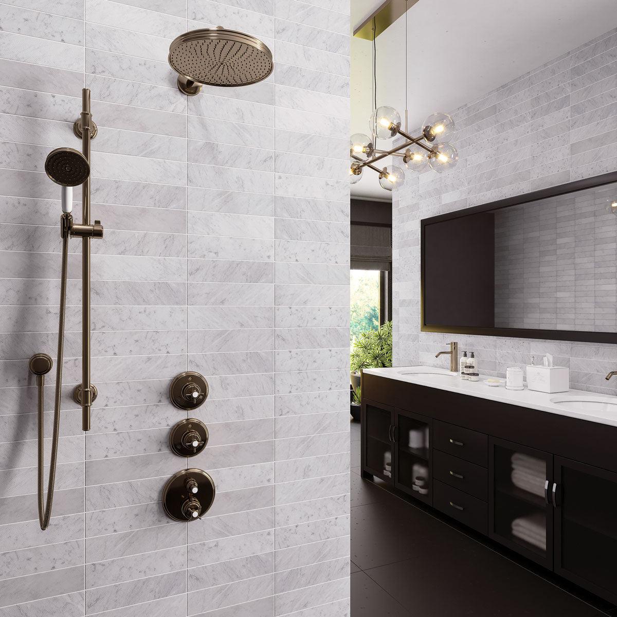 Carrara Chevron Etched Subway Marble Tile - Image 3