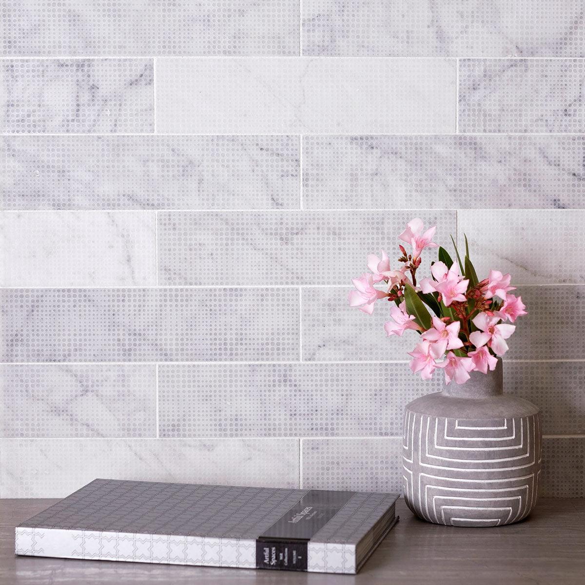 Carrara Dots Etched Subway Marble Tile - Image 3