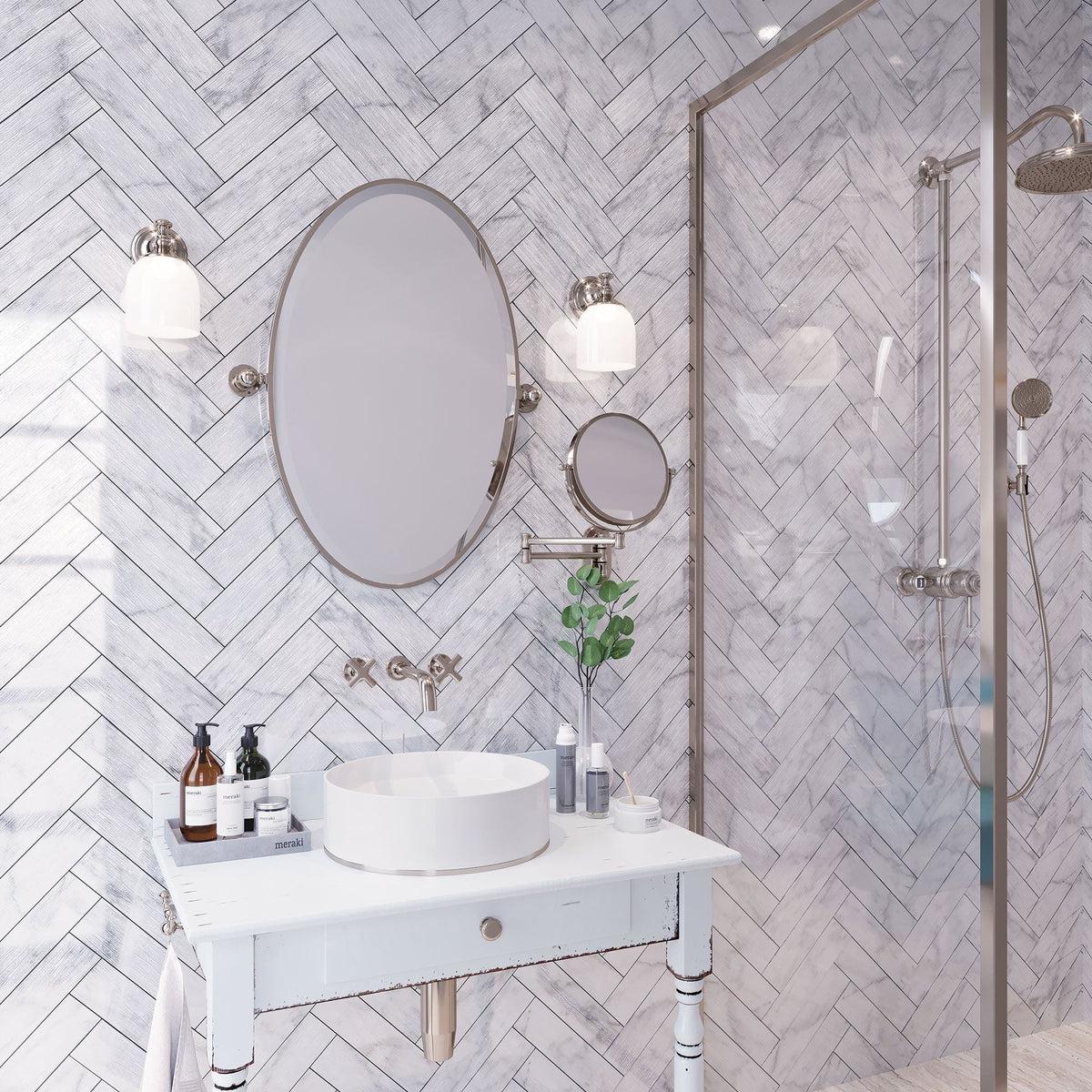 Carrara Waves Etched Subway Marble Tile - Image 3