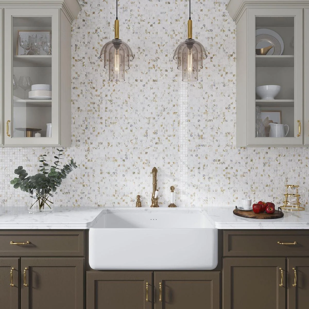 5/8 x 5/8 Calacatta Tumbled Square Marble Tile - Image 3