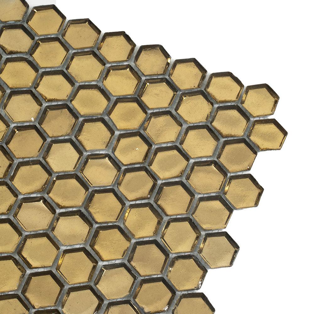 Glossy Gold Hexagon Glass Mosaic Tile - Image 5