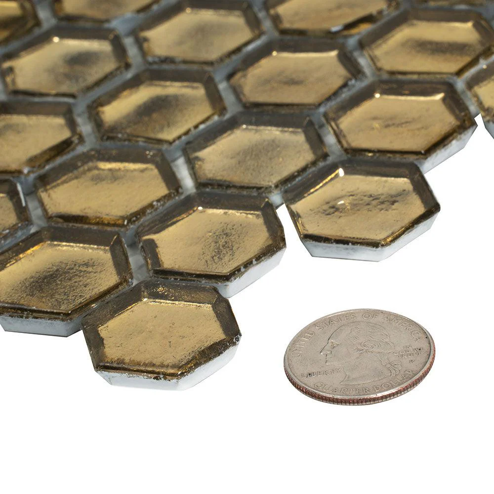 Glossy Gold Hexagon Glass Mosaic Tile - Image 6