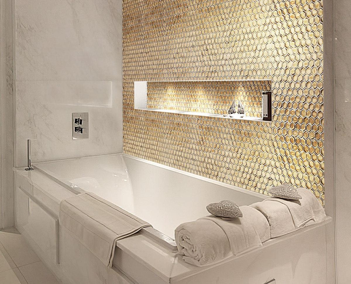 Glossy Gold Hexagon Glass Mosaic Tile - Image 7