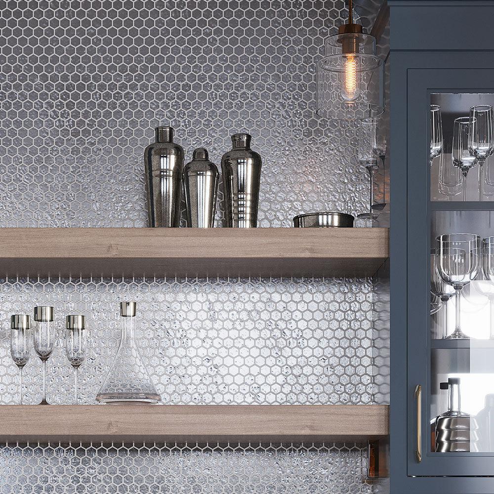 Glossy Silver Hexagon Glass Mosaic Tile - Image 10