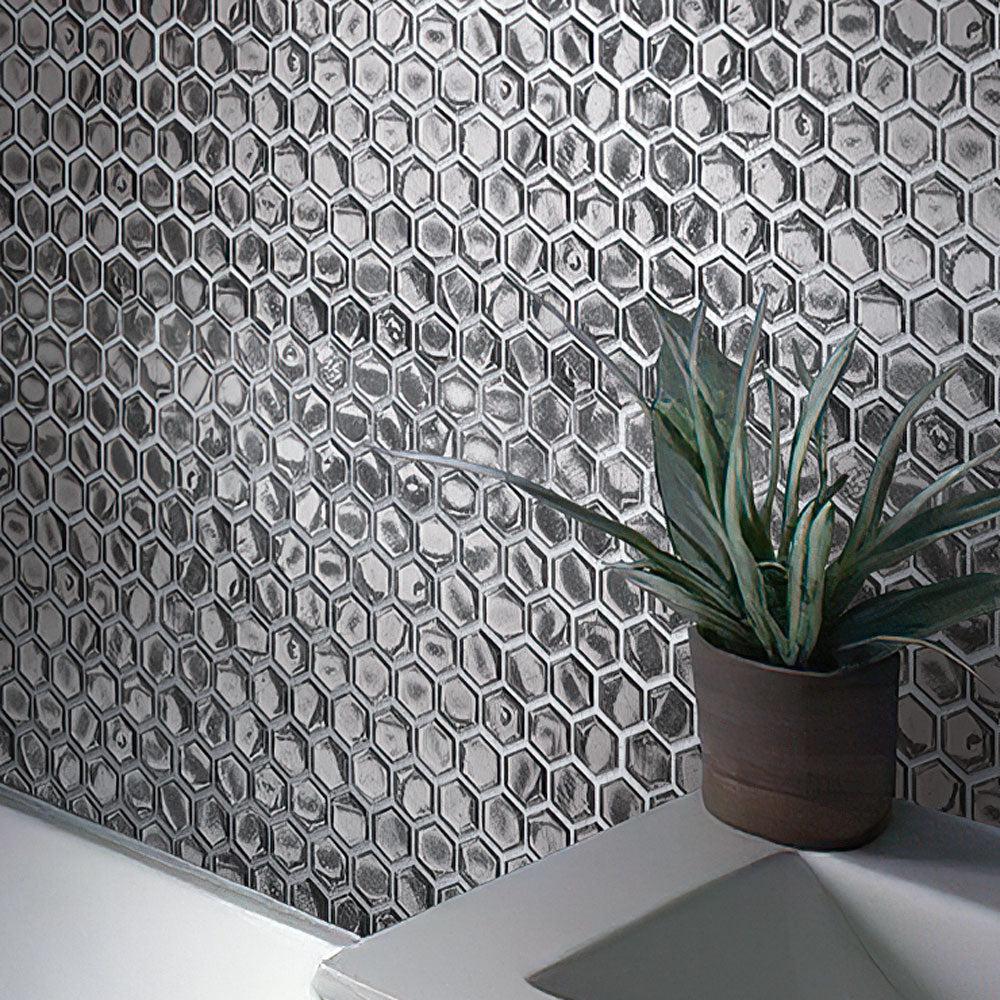 Glossy Silver Hexagon Glass Mosaic Tile - Image 13