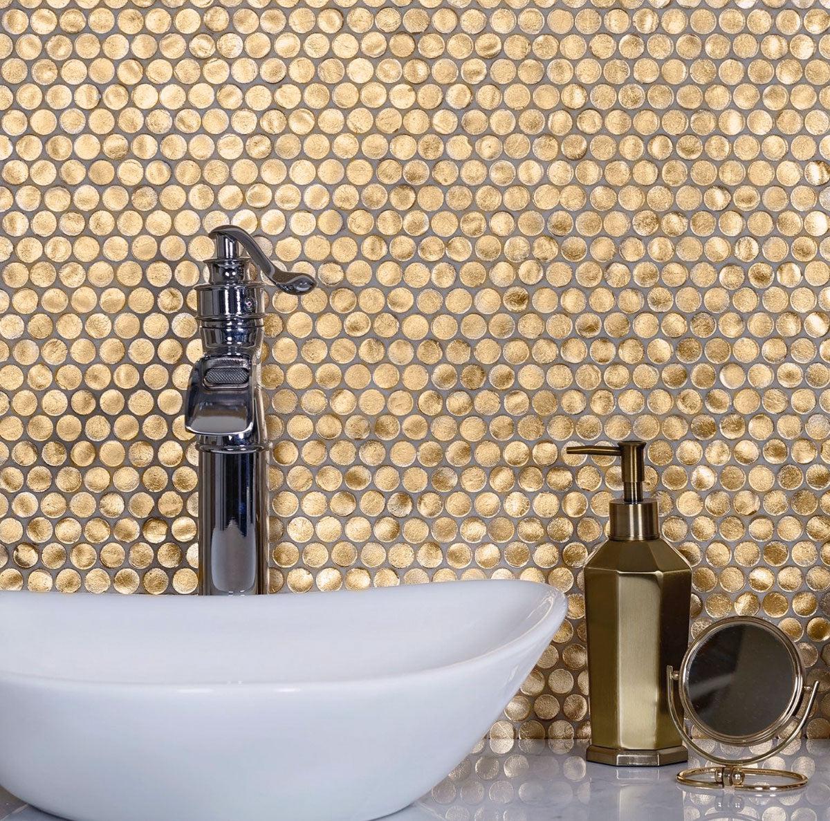 Gold Glass Penny Round Mosaic Tile - Image 12