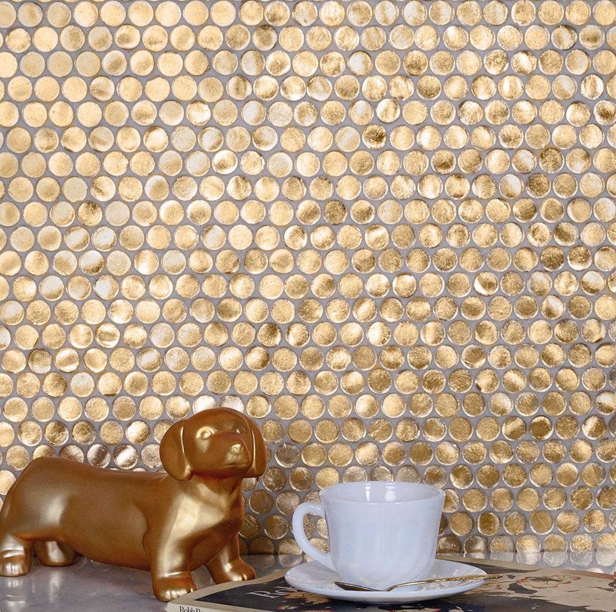 Gold Glass Penny Round Mosaic Tile - Image 8