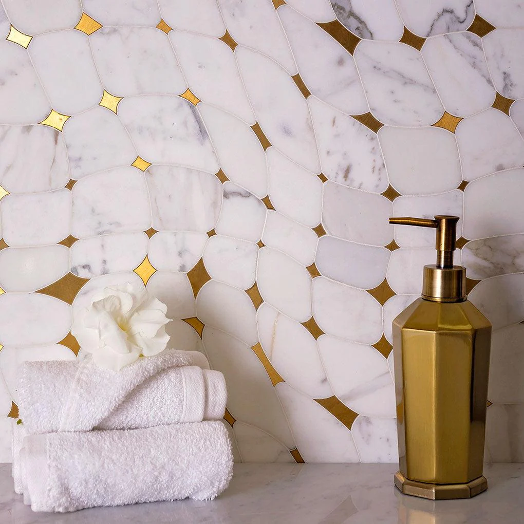 Golden Stars Calacatta Gold And Brass Mosaic Tile - Image 6