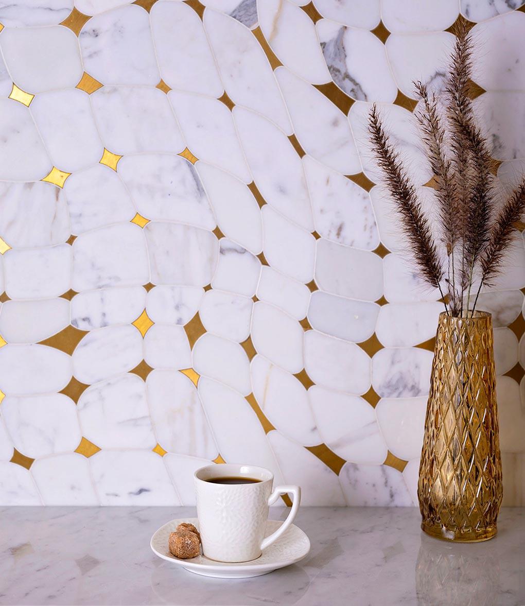 Golden Stars Calacatta Gold And Brass Mosaic Tile - Image 8