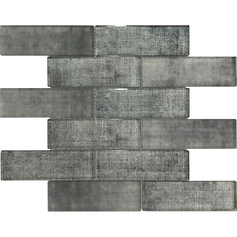 Grey Fabric Glass Subway Mosaic Tile - Image 3