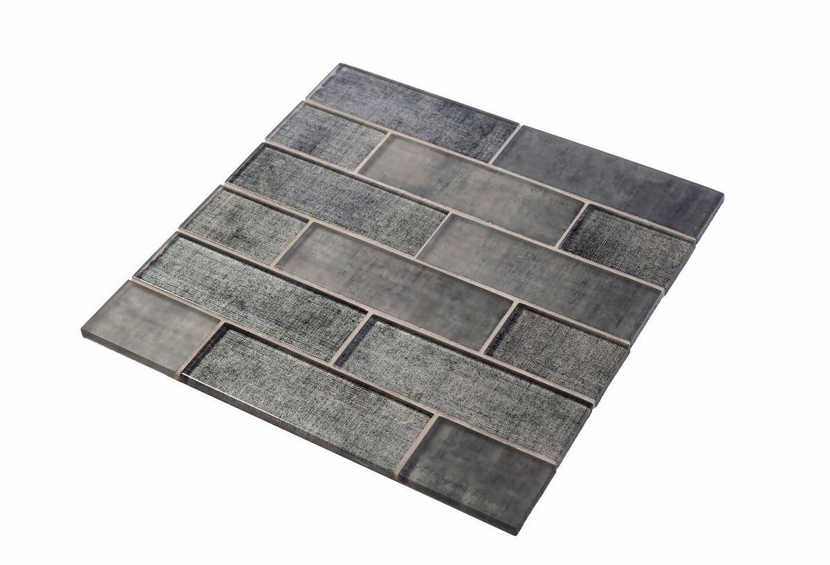 Grey Fabric Glass Subway Mosaic Tile - Image 5
