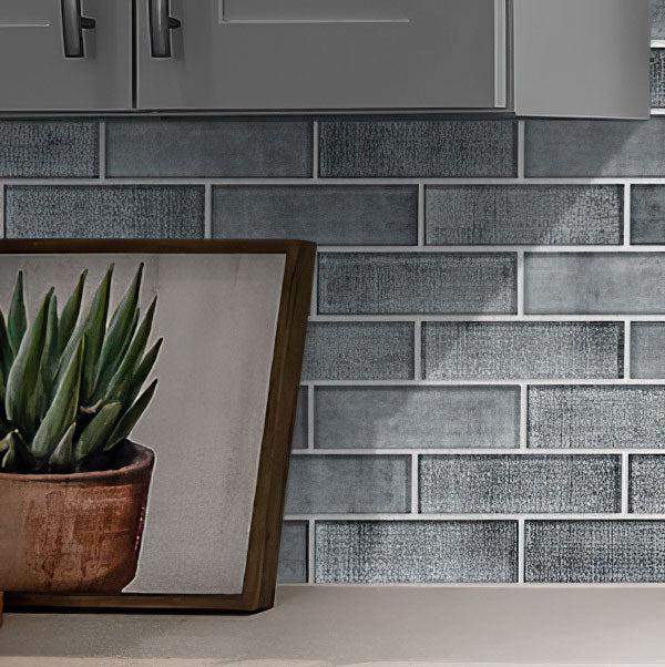 Grey Fabric Glass Subway Mosaic Tile - Image 8