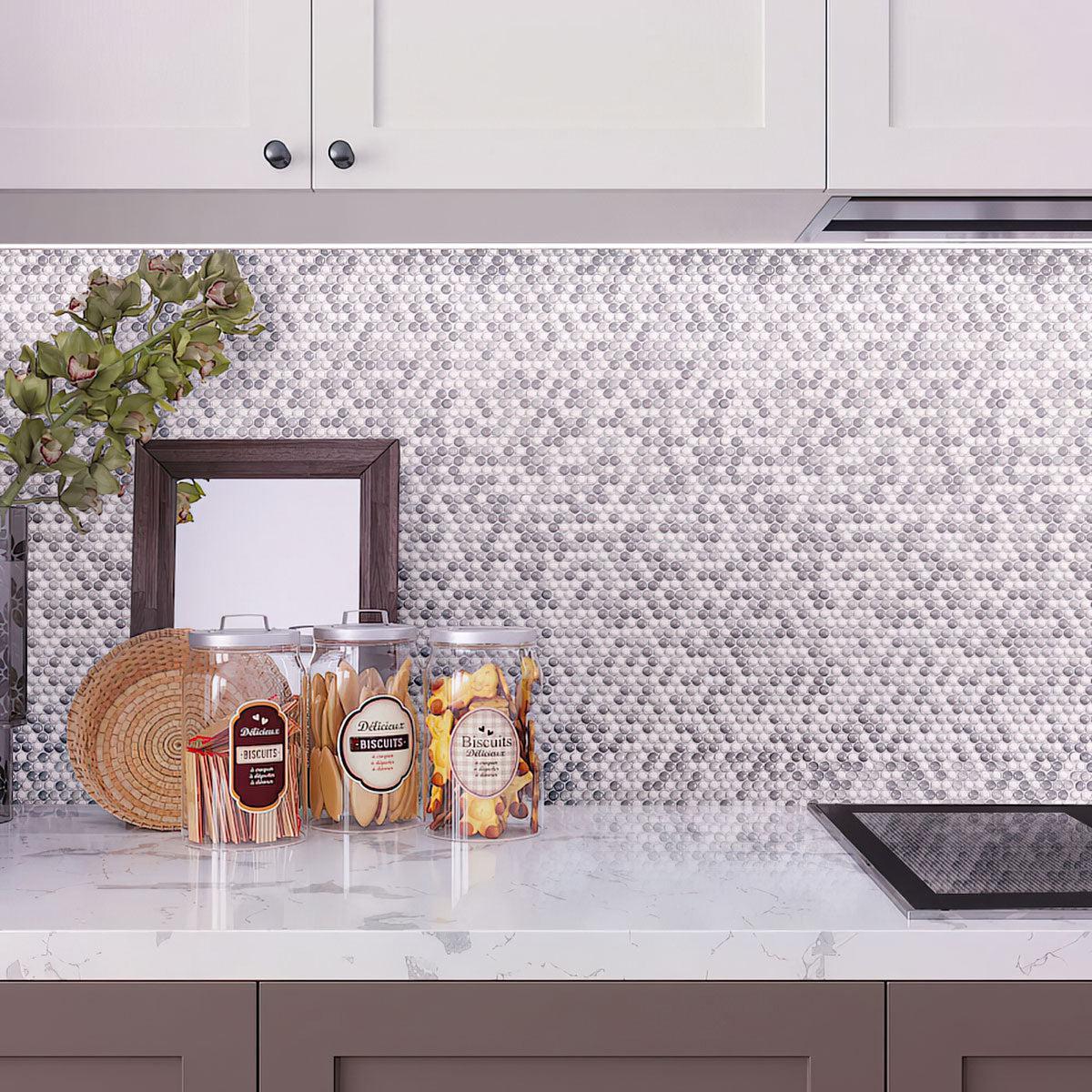 Grey Pearl Penny Recycled Glass Mosaic Tile - Image 3