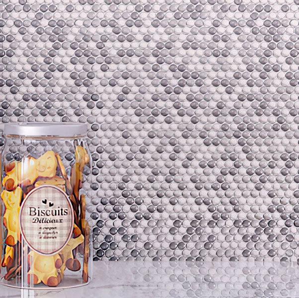 Grey Pearl Penny Recycled Glass Mosaic Tile - Image 8