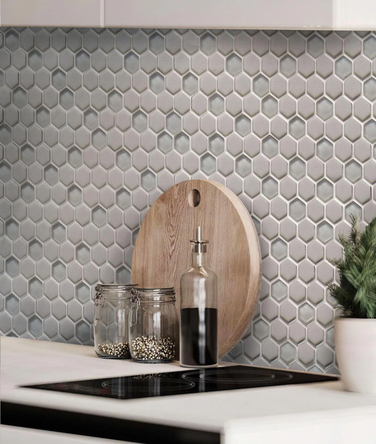 Grey Recycled Glass Hexagon Mosaic Tile - Image 3
