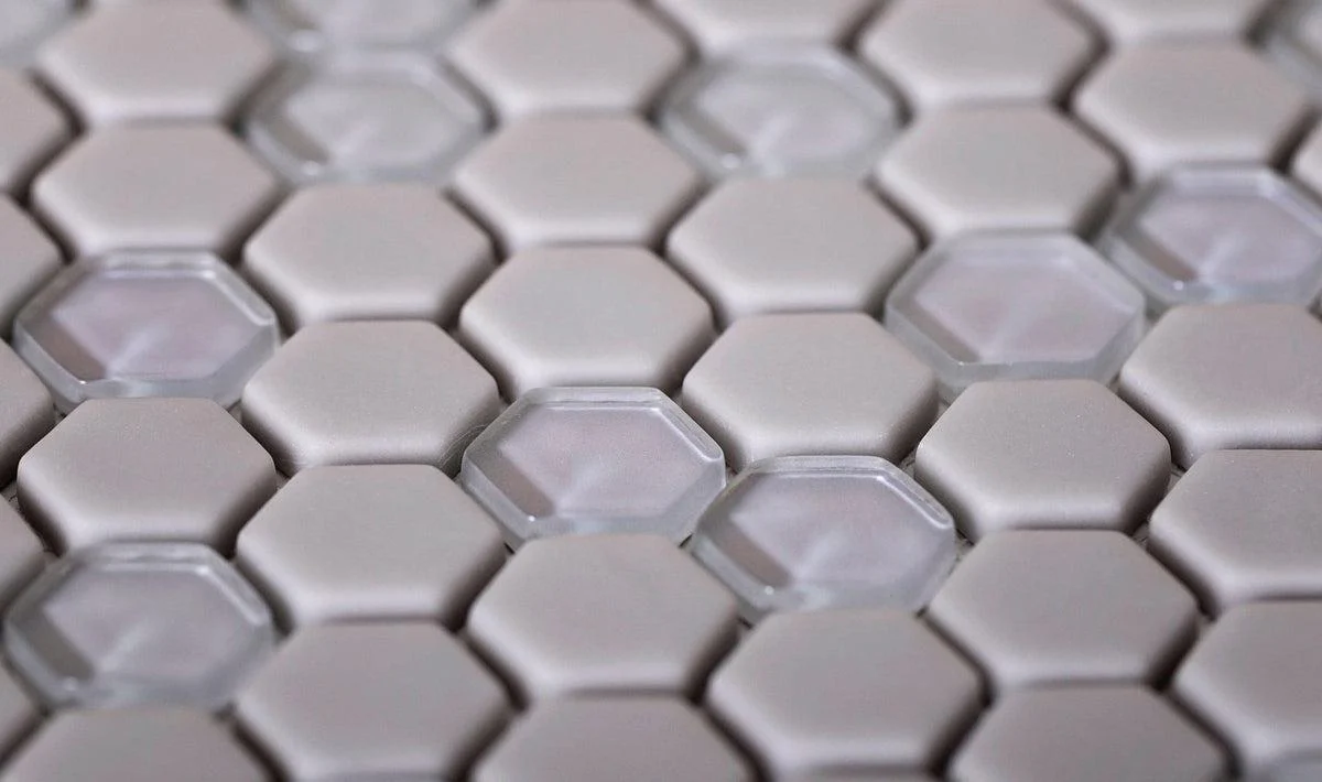 Grey Recycled Glass Hexagon Mosaic Tile - Image 4