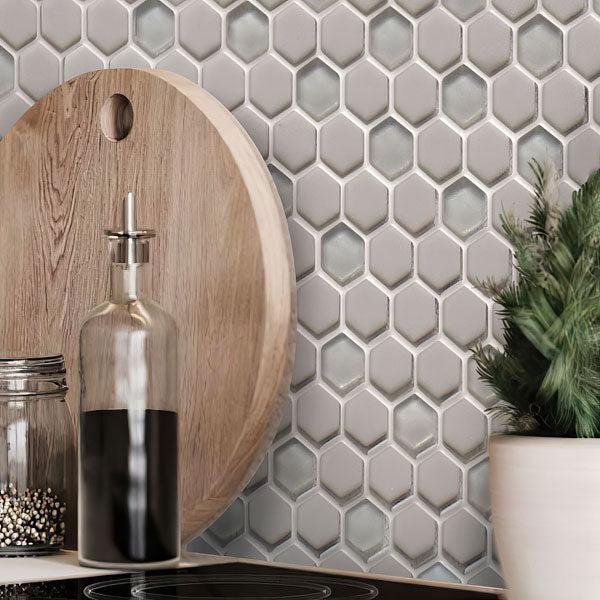 Grey Recycled Glass Hexagon Mosaic Tile - Image 5