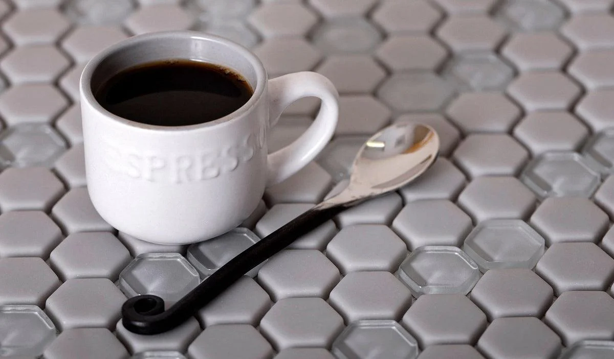 Grey Recycled Glass Hexagon Mosaic Tile - Image 7