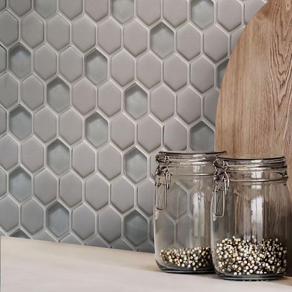Grey Recycled Glass Hexagon Mosaic Tile - Image 9