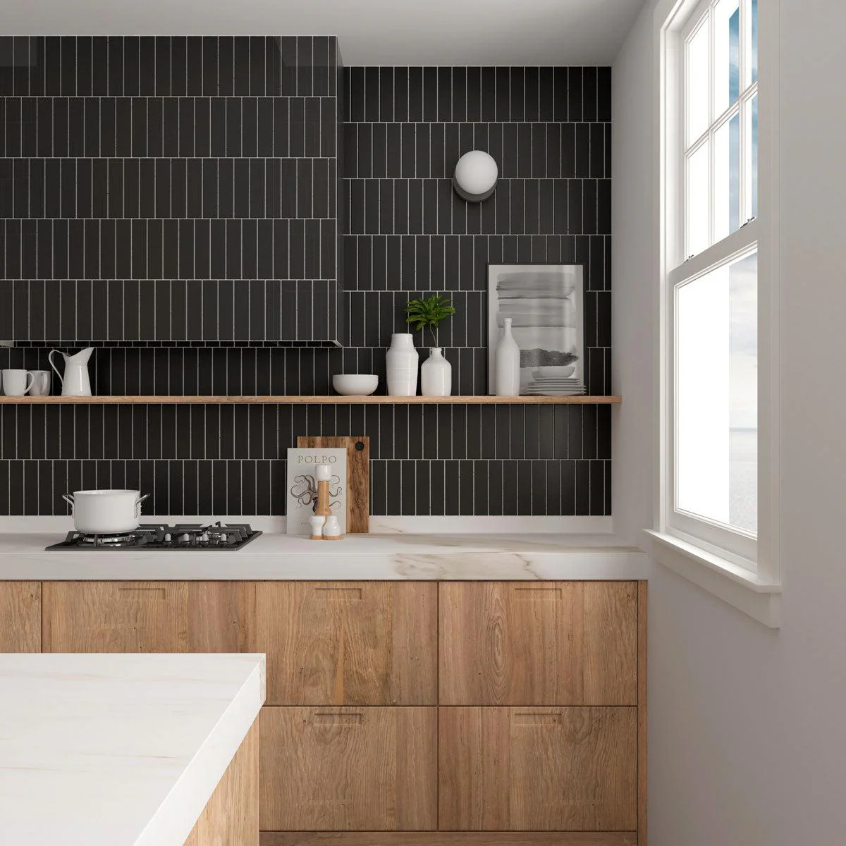 Groove Black Matte Ceramic Subway Tile - Image 3