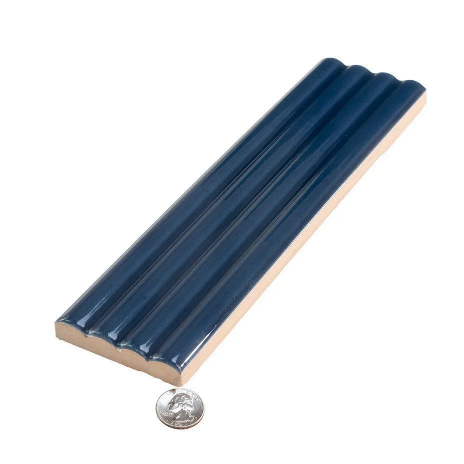 Groove Navy Deco Gloss Ceramic Subway Tile - Image 10