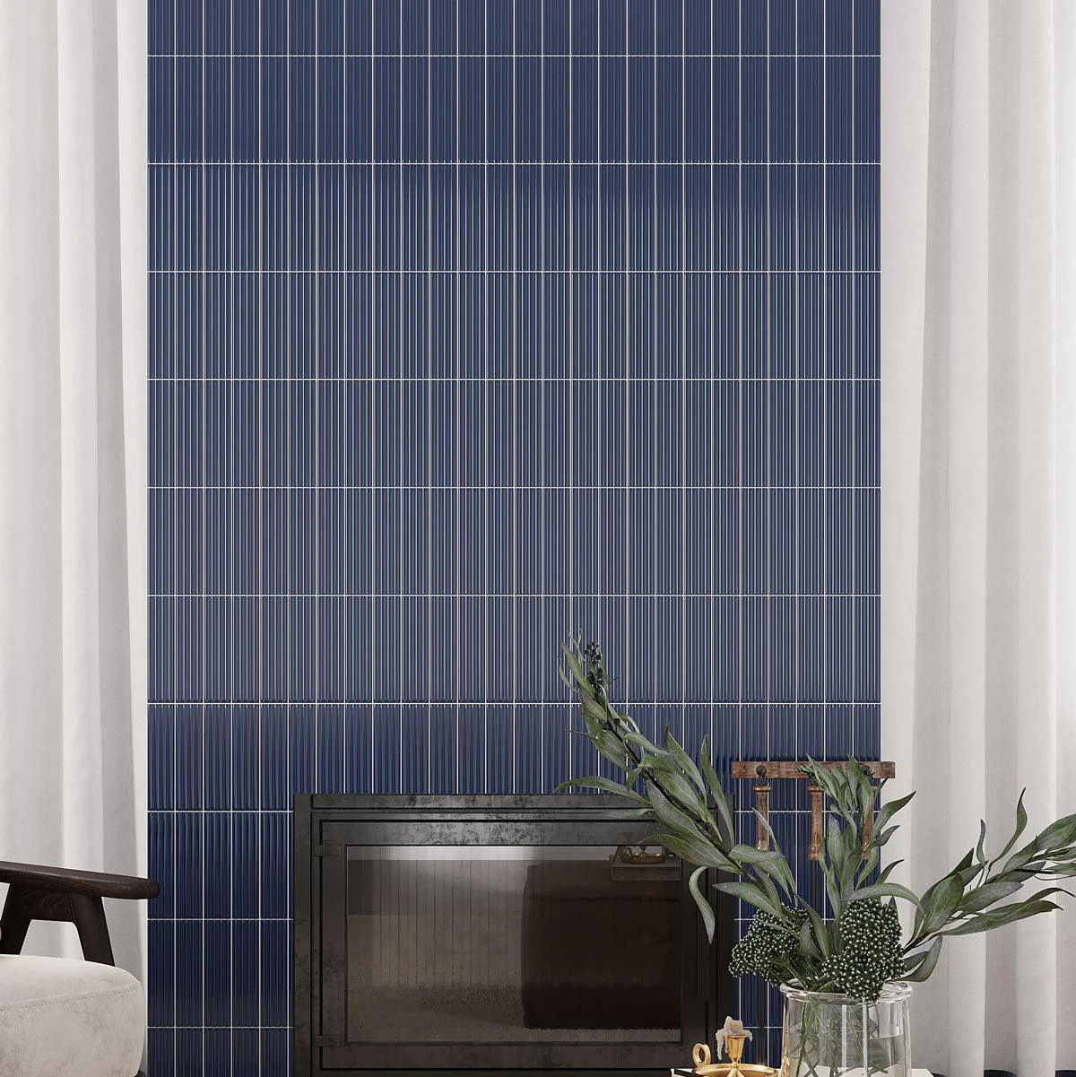 Groove Navy Deco Gloss Ceramic Subway Tile - Image 4