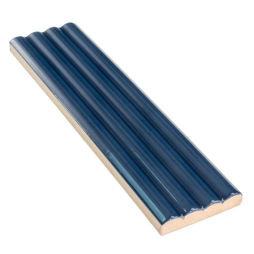 Groove Navy Deco Gloss Ceramic Subway Tile - Image 6