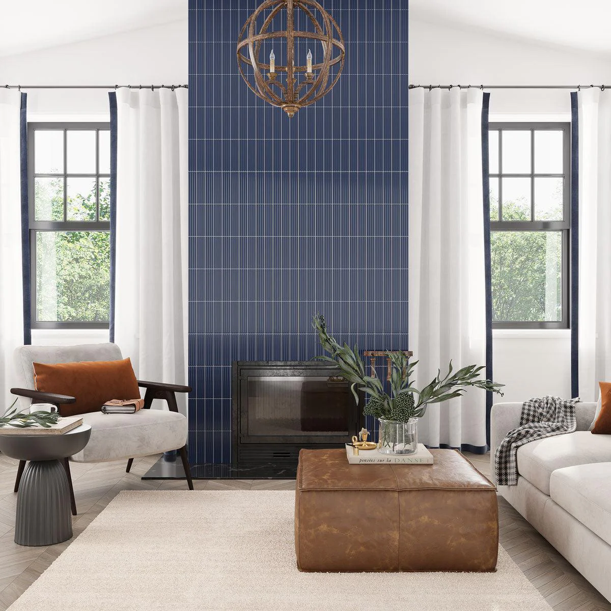 Groove Navy Deco Gloss Ceramic Subway Tile - Image 7