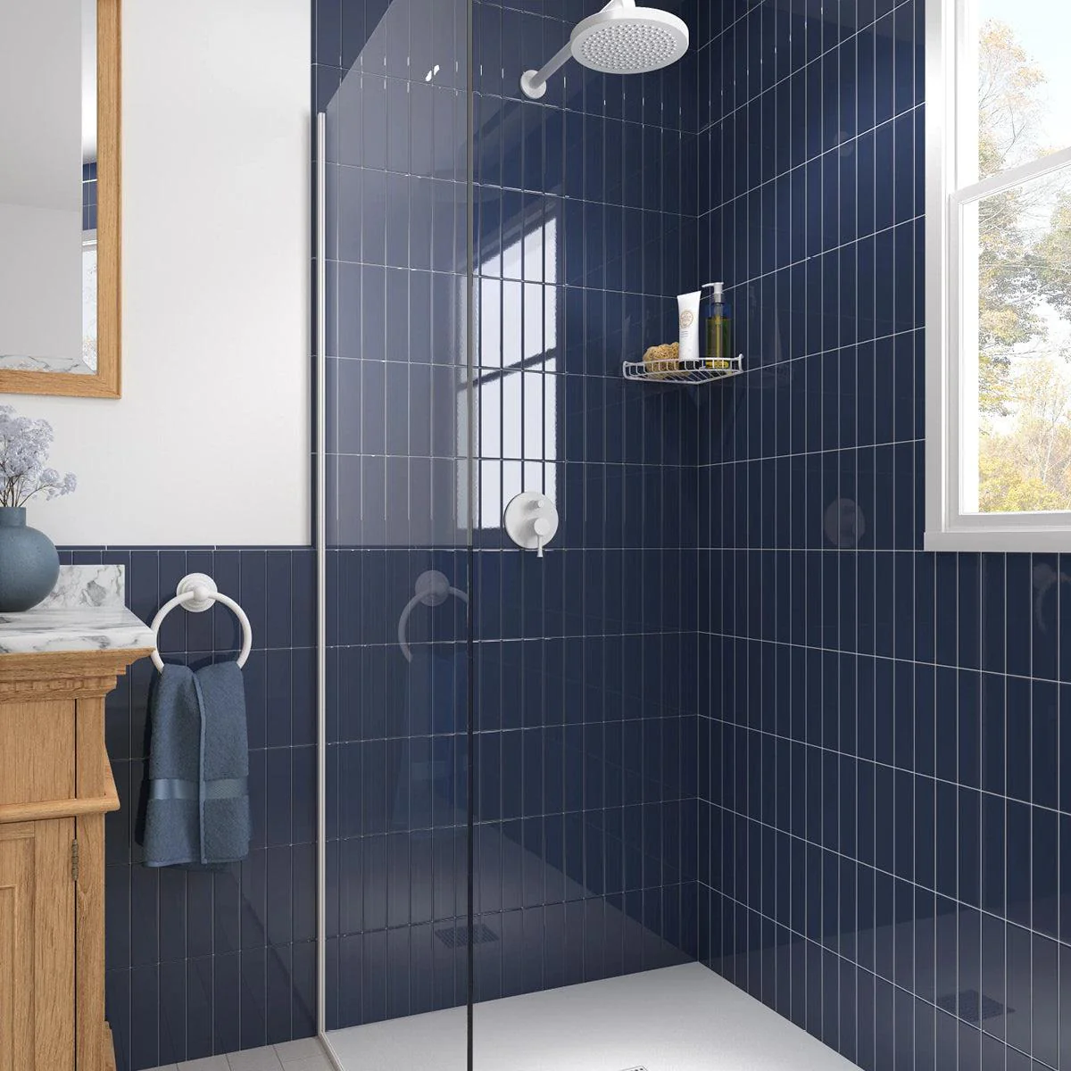 Groove Navy Gloss Ceramic Subway Tile - Image 3