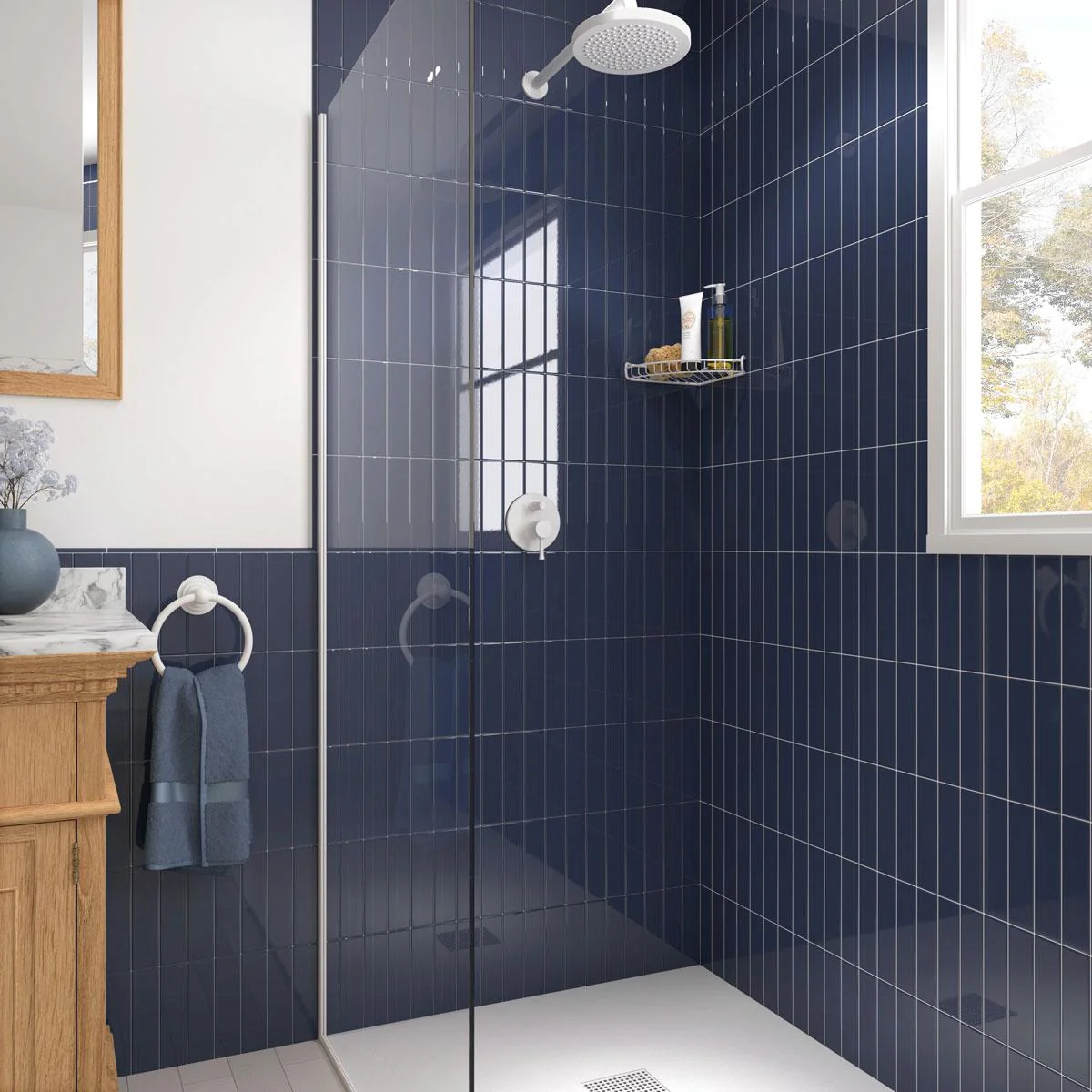 Groove Navy Gloss Ceramic Subway Tile - Image 6