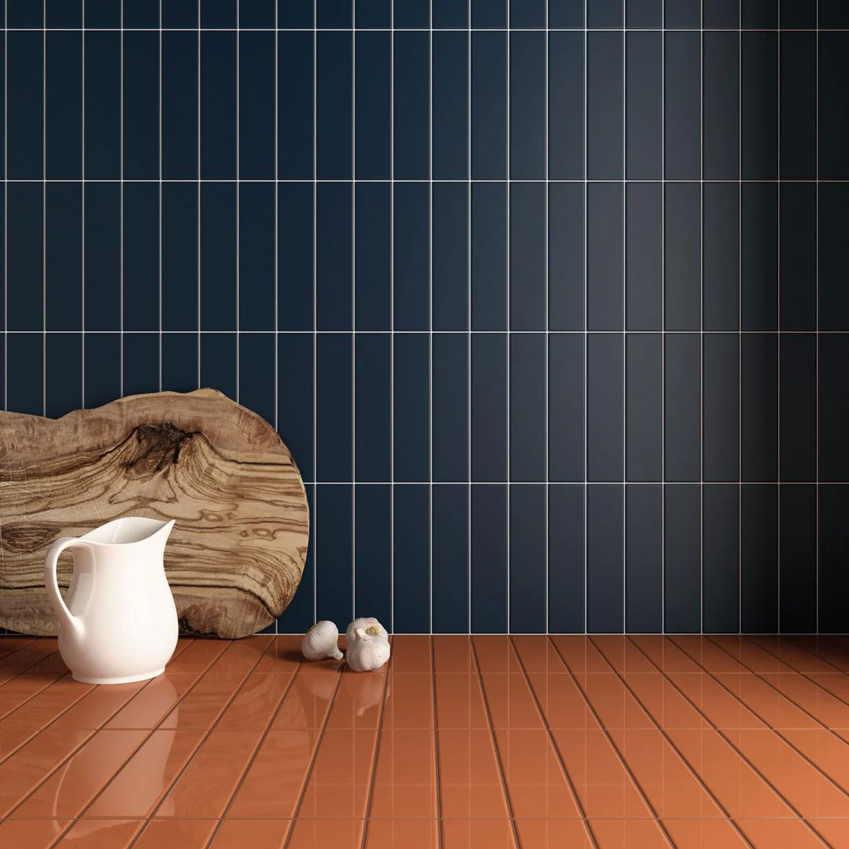 Groove Navy Matte Ceramic Subway Tile - Image 3