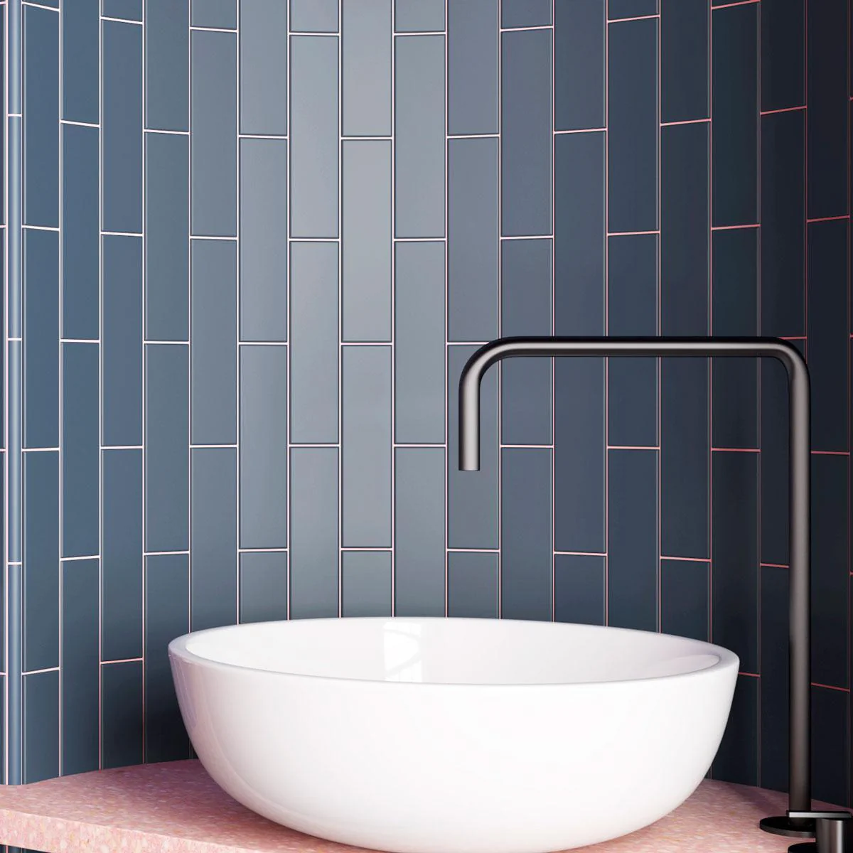 Groove Navy Matte Ceramic Subway Tile - Image 4