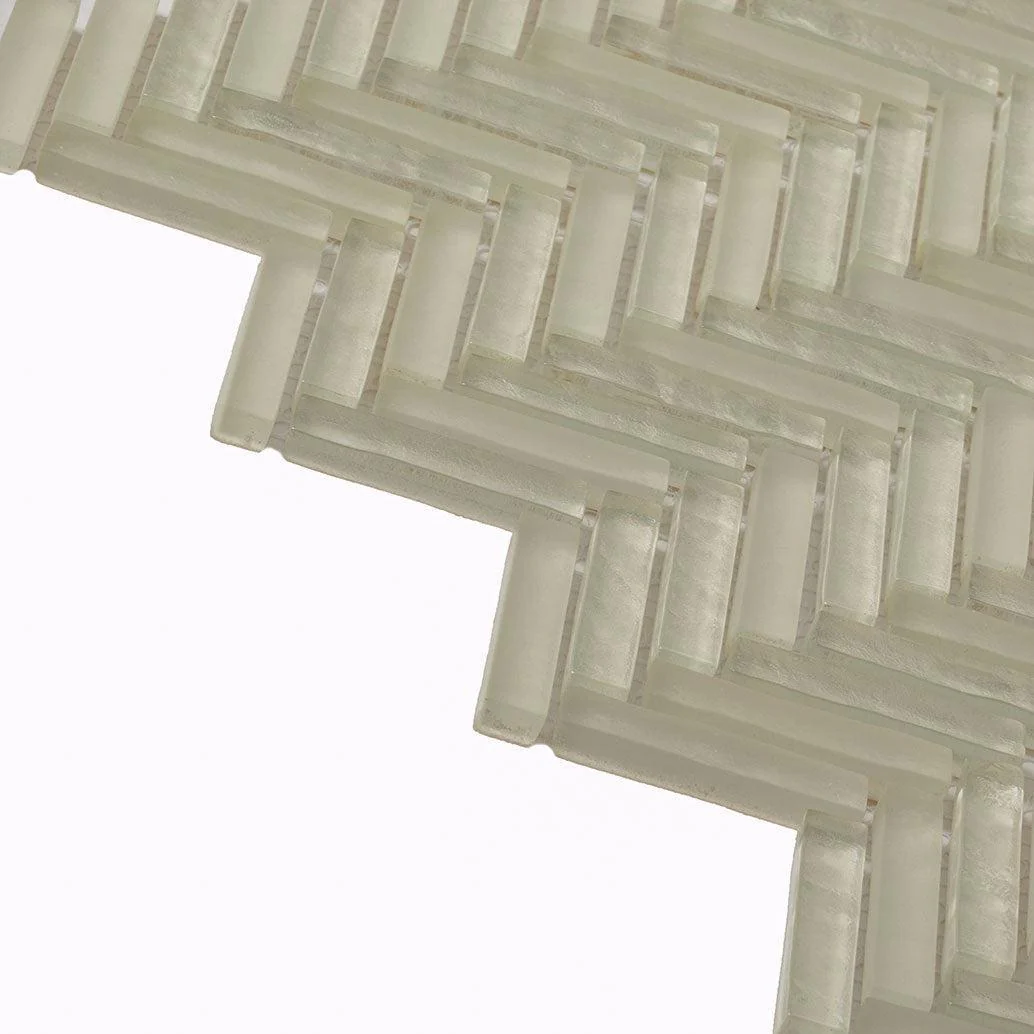 Herringbone White Glass Tile - Image 9